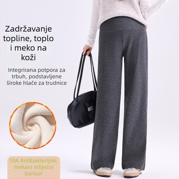 Trudničke zimske hlače s flisom, debeli materijal, široke nogavice, ugrađena podrška za trbuh, ležeran svakodnevni stil