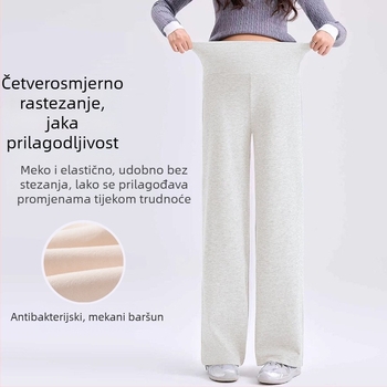 Trudničke zimske hlače s flisom, debeli materijal, široke nogavice, ugrađena podrška za trbuh, ležeran svakodnevni stil