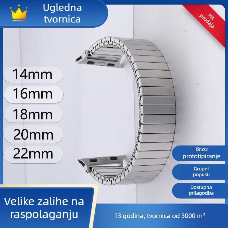 Prikladno za Samsung i Huawei, nehrđajući čelični remen za pametni sat, širina 14/16/18/20/22 mm, elastični opružni remen