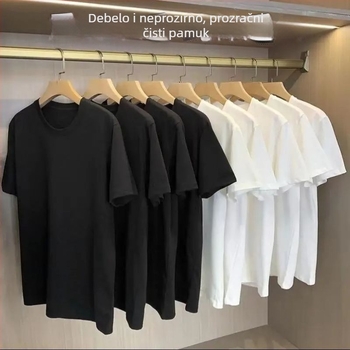 Teška 100% pamuk kratkih rukava majica, jednobojna, klasična i svestrana, okrugli izrez, opuštena silueta, muška velika veličina, ljeto