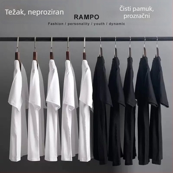Teška 100% pamuk kratkih rukava majica, jednobojna, klasična i svestrana, okrugli izrez, opuštena silueta, muška velika veličina, ljeto