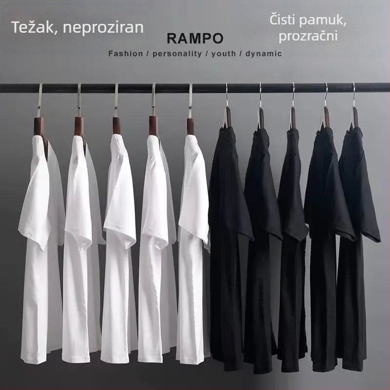 Teška 100% pamuk kratkih rukava majica, jednobojna, klasična i svestrana, okrugli izrez, opuštena silueta, muška velika veličina, ljeto