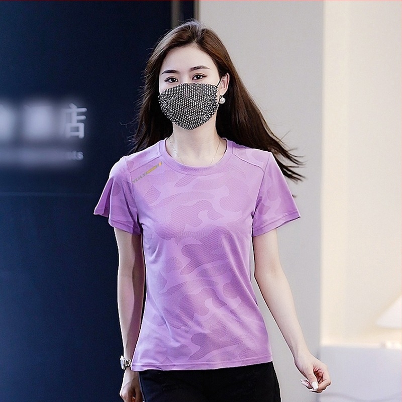 Ženski Ice Silk T‑shirt s kratkim rukavima, brzo sušenje, ljetni fitness top, udoban slobodan kroj, okrugli izrez, mješavina poliestera/kationičnog/elastana
