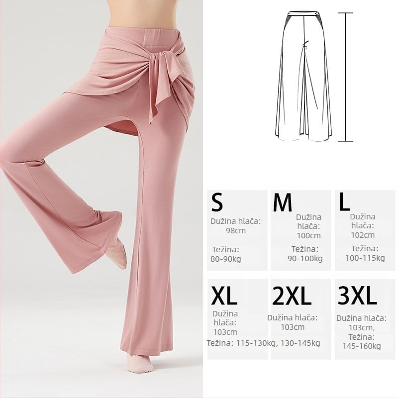 Ženske plesne hlače od modalne viskoze (93% rayon, 7% spandex), vitak kroj s proširenim krokom, pokrivaju bokove, pogodne za pozornicu