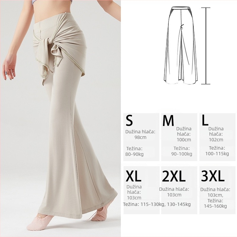 Ženske plesne hlače od modalne viskoze (93% rayon, 7% spandex), vitak kroj s proširenim krokom, pokrivaju bokove, pogodne za pozornicu
