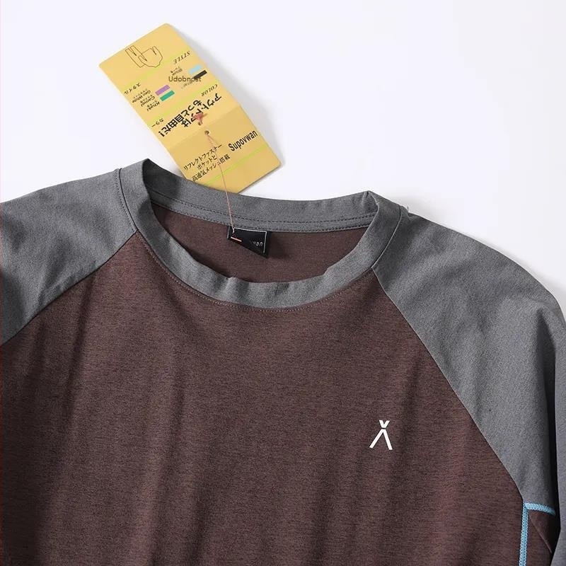 Planinski stil za outdoor aktivnosti: dugi rukav, sportski T-shirt s blokom boja za planinarenje i vožnju bicikla, okrugli izrez, ležeran kroj