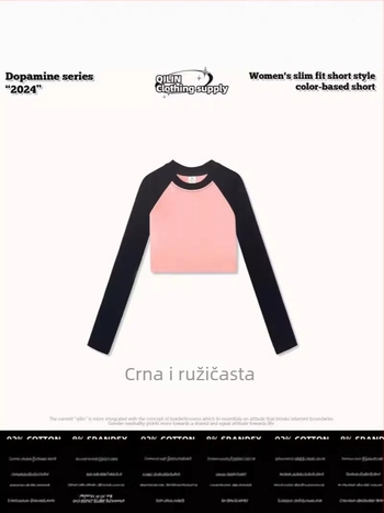 Ženski T-shirt s okruglim izrezom, raglan rukavima, kratkom kroju, pamuk s elastanom, uzorak u skladnim bojama