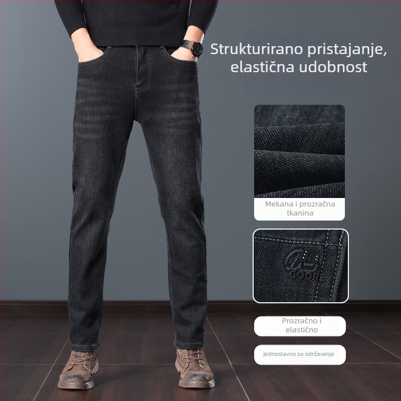Muške zimske traperice s ravnim krojem, srednji pojas, svakodnevni poslovni stil, elastične