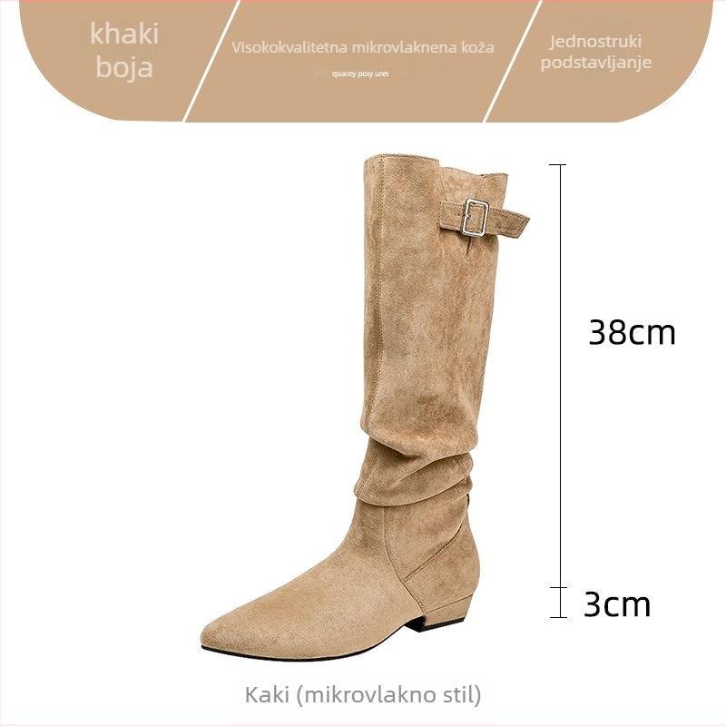Ženske čizme od split kože, okruglom noskom, niskim dijelom cizme, gumena potplata, 3-5 cm potpetica