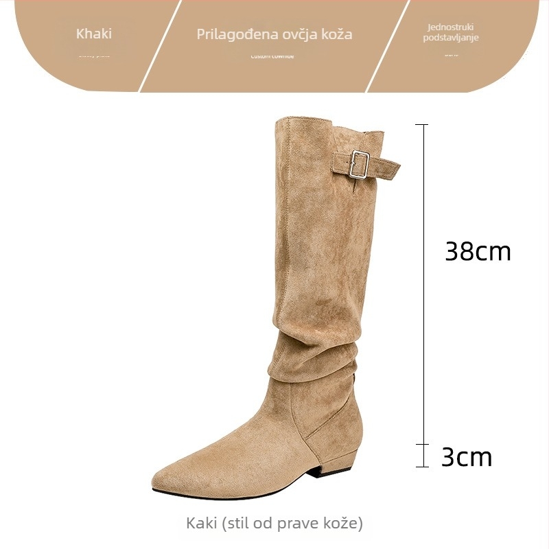 Ženske čizme od split kože, okruglom noskom, niskim dijelom cizme, gumena potplata, 3-5 cm potpetica