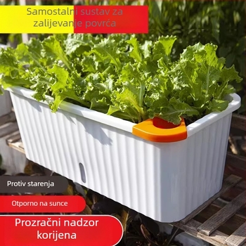 Saksija s automatskim zalijevanjem, pravokutnog oblika od PP plastike, izdržljiva, za balkon, postavljena na pod