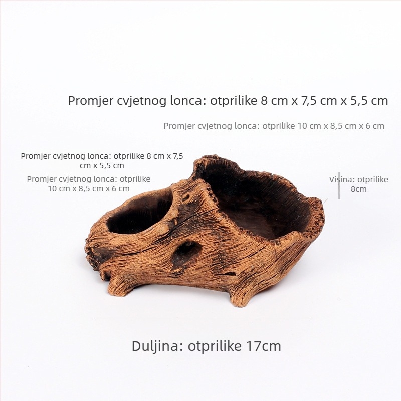 Cementni cvjetnjak s drvenim izgledom, retro pastoralni stil, proizveden reverznom kalupom (Tip: cvjetnjak; Materijal: cement; Stil: retro pastoralni; Proizvodna metoda: reverzna forma)