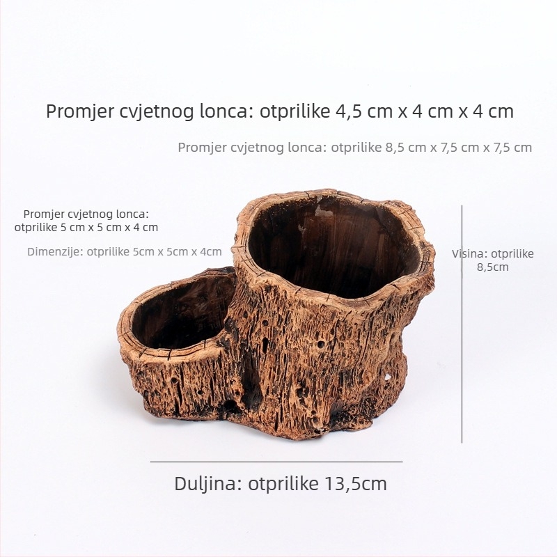 Cementni cvjetnjak s drvenim izgledom, retro pastoralni stil, proizveden reverznom kalupom (Tip: cvjetnjak; Materijal: cement; Stil: retro pastoralni; Proizvodna metoda: reverzna forma)