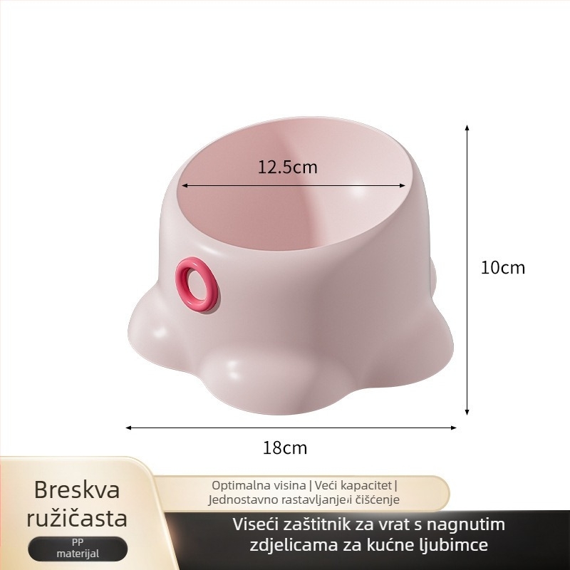 Posuda za mačke s anti-tip držačem, nagnuti otvor, visoka noga za zaštitu vrata, PP materijal