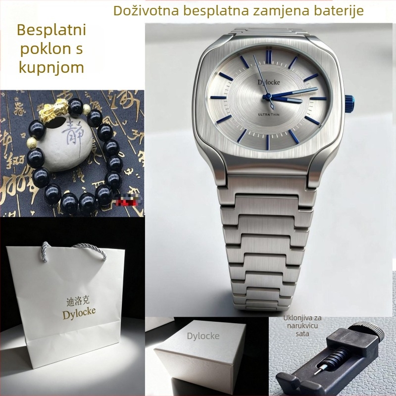 Muški sat od nehrđajućeg čelika, kvarcni mehanizam, vodootpornost 50 m, japanski mehanizam, krunica u obliku luka, analogni prikaz