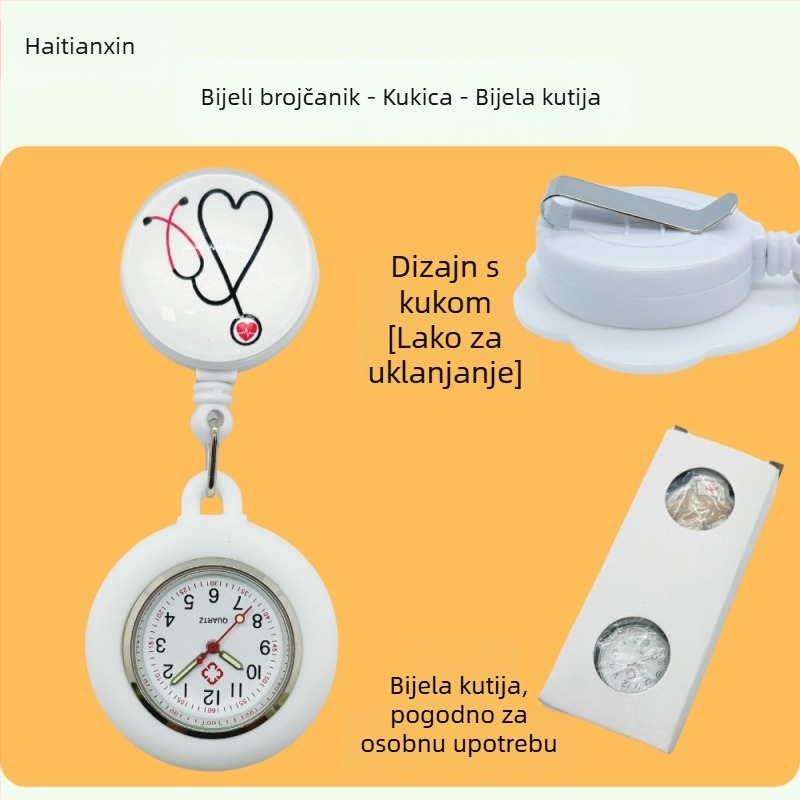 Sat za sestru i liječnika s kvarcnim mehanizmom, analogni prikaz, svijetleći, silikonski remen