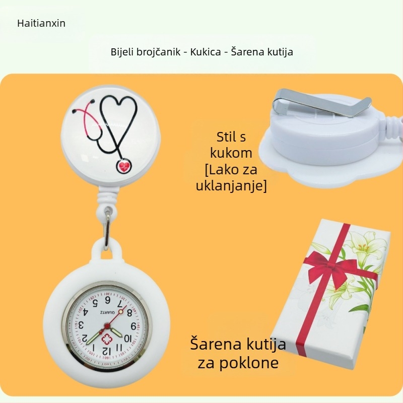 Sat za sestru i liječnika s kvarcnim mehanizmom, analogni prikaz, svijetleći, silikonski remen