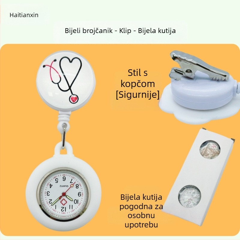 Sat za sestru i liječnika s kvarcnim mehanizmom, analogni prikaz, svijetleći, silikonski remen