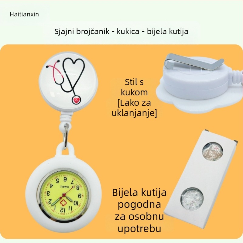 Sat za sestru i liječnika s kvarcnim mehanizmom, analogni prikaz, svijetleći, silikonski remen