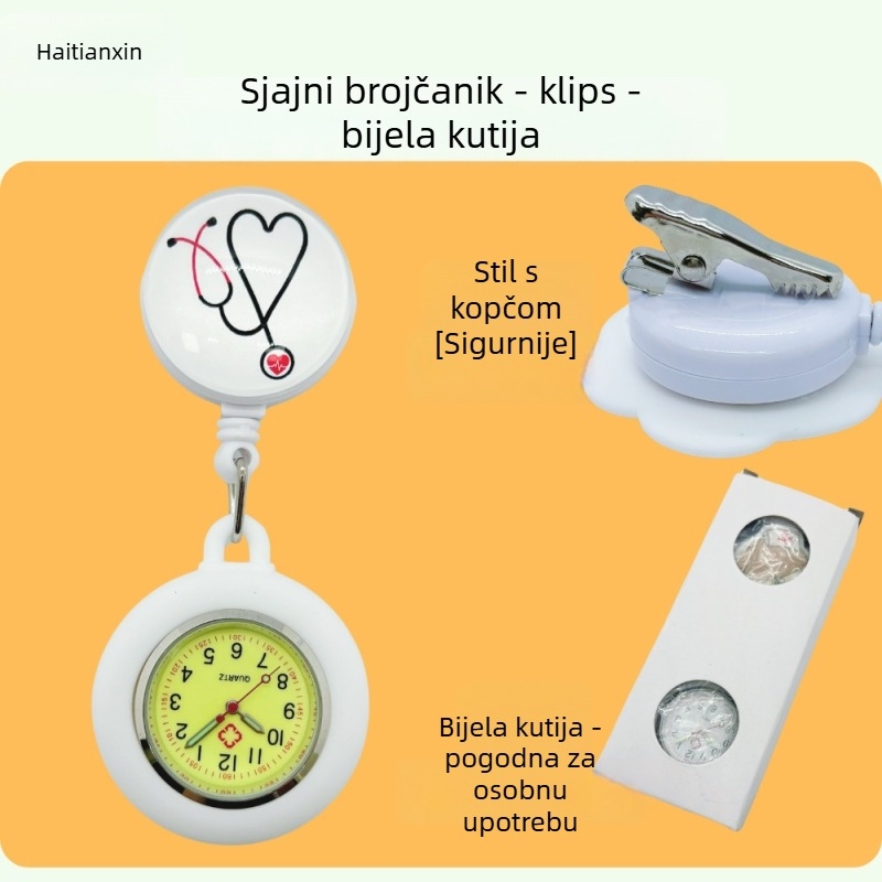 Sat za sestru i liječnika s kvarcnim mehanizmom, analogni prikaz, svijetleći, silikonski remen