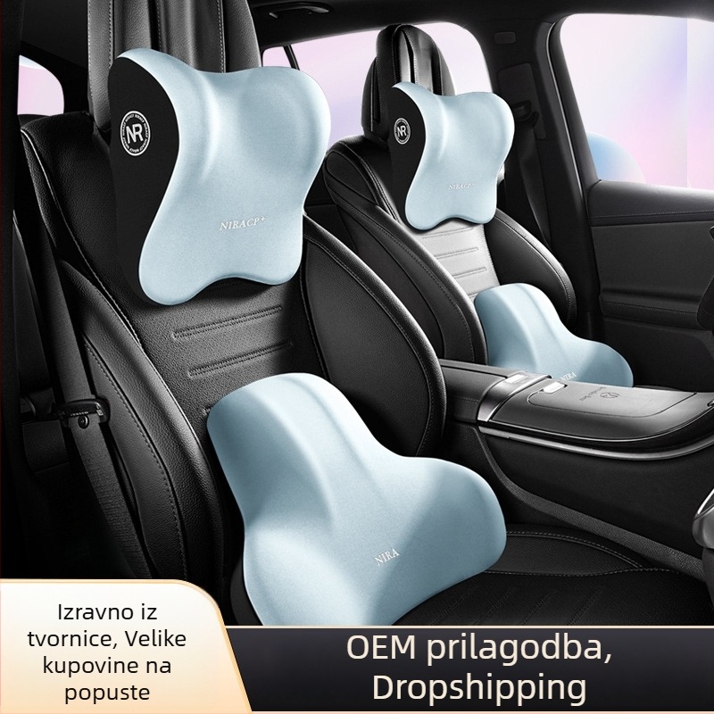 Auto naslonič za lumbalnu potporu i naslon za glavu s memorijskom pjenom, Milk Silk materijal, uzorak Buddo, mogućnost ispisa loga, univerzalna kompatibilnost