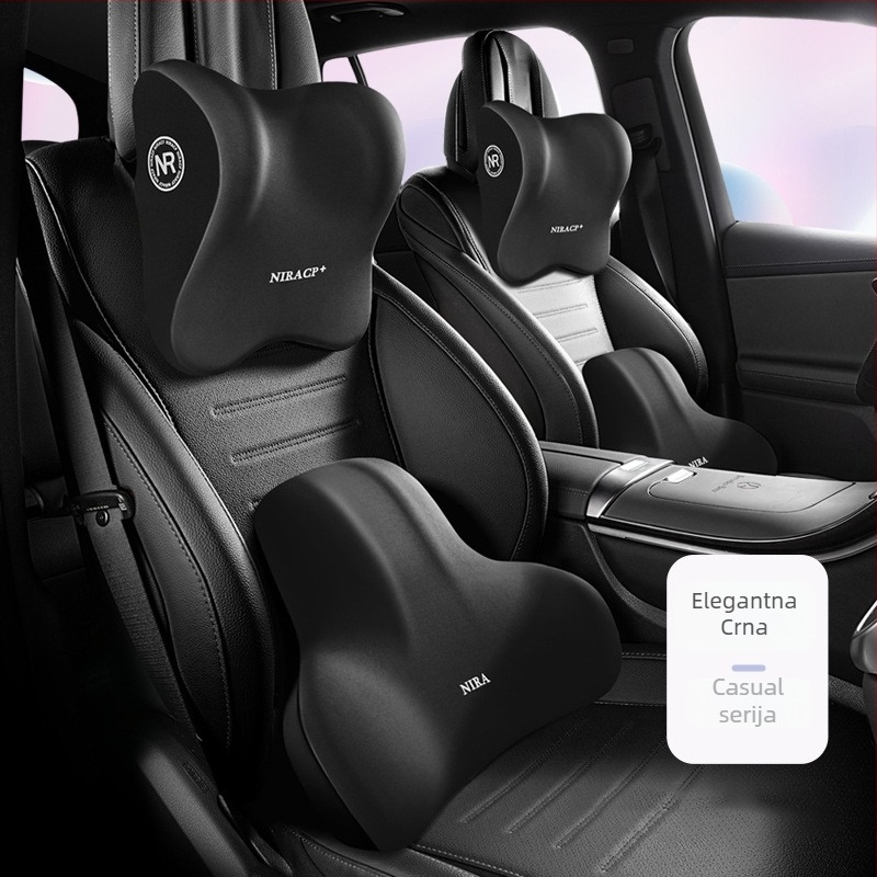 Auto naslonič za lumbalnu potporu i naslon za glavu s memorijskom pjenom, Milk Silk materijal, uzorak Buddo, mogućnost ispisa loga, univerzalna kompatibilnost