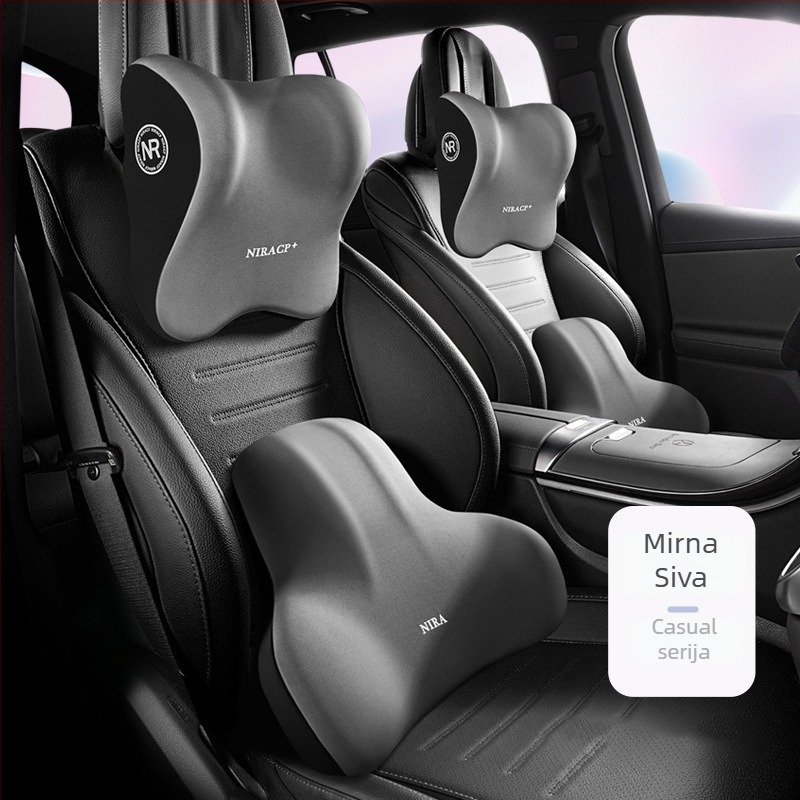 Auto naslonič za lumbalnu potporu i naslon za glavu s memorijskom pjenom, Milk Silk materijal, uzorak Buddo, mogućnost ispisa loga, univerzalna kompatibilnost