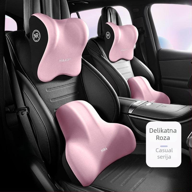 Auto naslonič za lumbalnu potporu i naslon za glavu s memorijskom pjenom, Milk Silk materijal, uzorak Buddo, mogućnost ispisa loga, univerzalna kompatibilnost