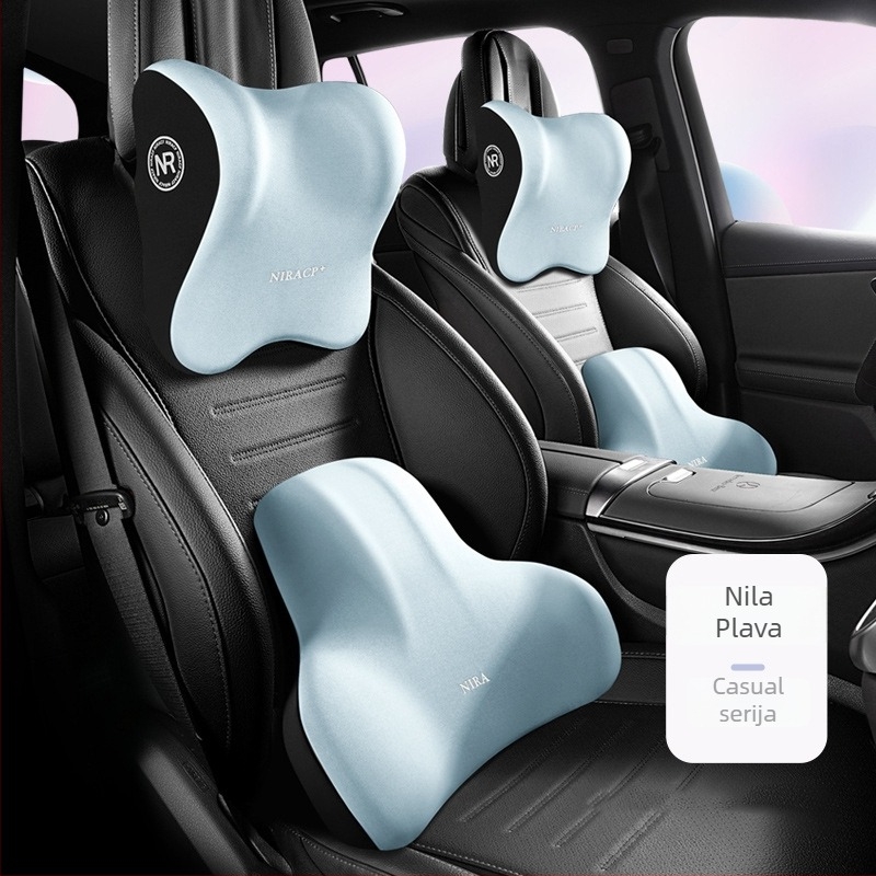 Auto naslonič za lumbalnu potporu i naslon za glavu s memorijskom pjenom, Milk Silk materijal, uzorak Buddo, mogućnost ispisa loga, univerzalna kompatibilnost