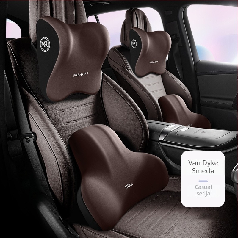 Auto naslonič za lumbalnu potporu i naslon za glavu s memorijskom pjenom, Milk Silk materijal, uzorak Buddo, mogućnost ispisa loga, univerzalna kompatibilnost