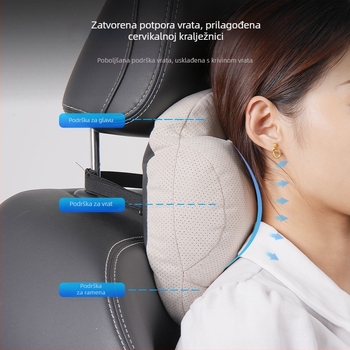 Automobilski jastučić za vrat s perforiranim prozračnim materijalom i punjenjem od sintetičkih vlakana, univerzalna kompatibilnost