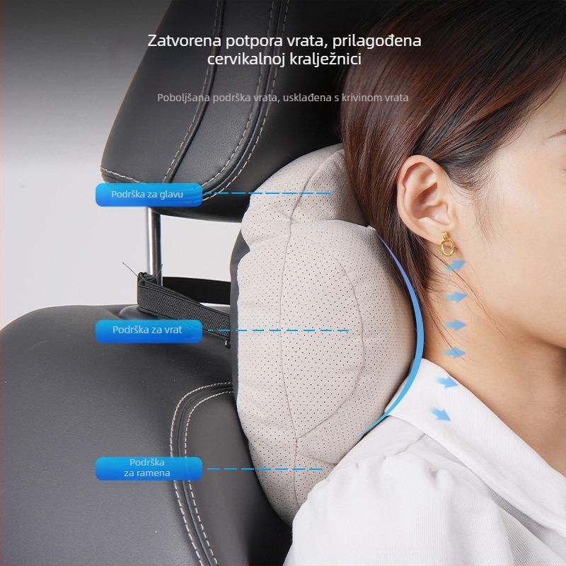 Automobilski jastučić za vrat s perforiranim prozračnim materijalom i punjenjem od sintetičkih vlakana, univerzalna kompatibilnost