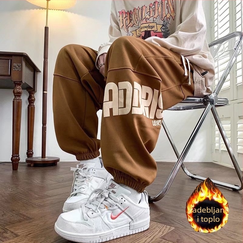 Muške hlače s fleeceom, jogger kroj, američki casual stil, cargo džepovi, tople za jesen-zimu