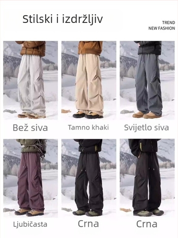 NASA muške ski hlače s fleece podstavom, zima 2025, debele radničke hlače u stilu padobranca, ravni kroj, casual