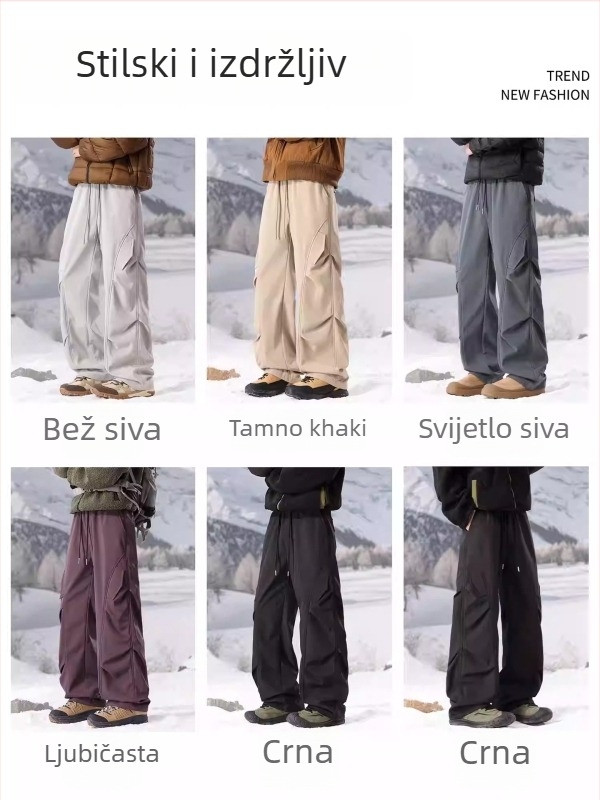 NASA muške ski hlače s fleece podstavom, zima 2025, debele radničke hlače u stilu padobranca, ravni kroj, casual