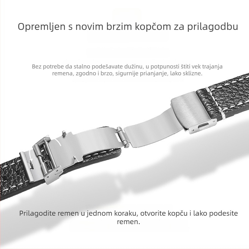 XT Remen za sat od prave kože, dvostrani, granulirana tekstura, s brzim oslobađanjem i preklopnom kopčom