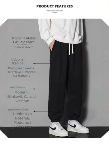 Muške slobodne sportske jogger hlače s pojasom, mikroelastične, 100% poliester, četiri sezone, casual sportske hlače