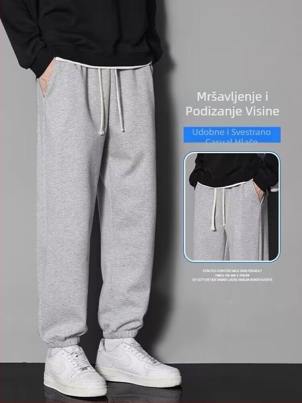 Muške slobodne sportske jogger hlače s pojasom, mikroelastične, 100% poliester, četiri sezone, casual sportske hlače