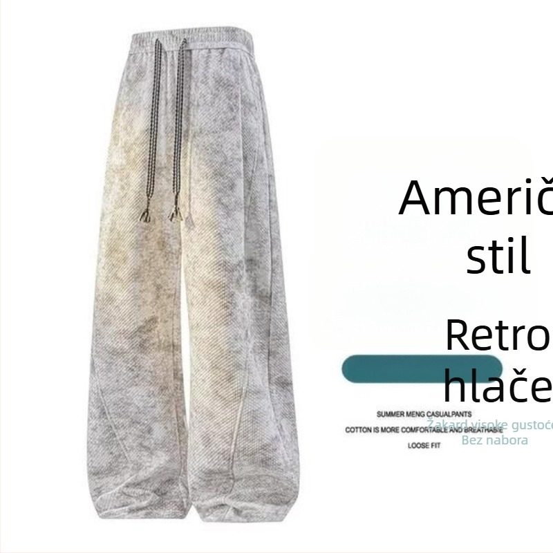 Američke hlače s tie-dye jacquardom, muške, jesen-zima, udobne i opuštene sportske hlače ravnog kroja za tinejdžere