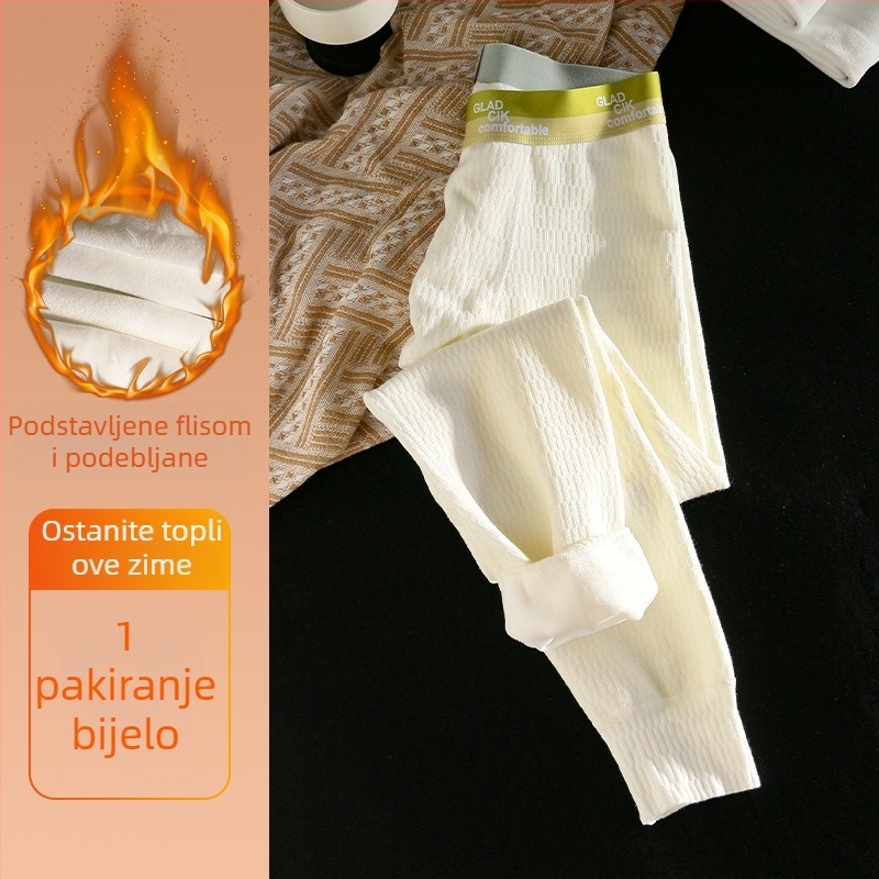 Muške pamučne hlače s flis podstavom, debeli jacquard uzorak, topla baza za zimu