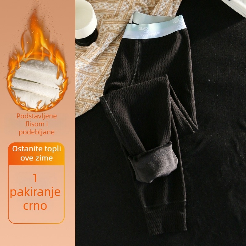 Muške pamučne hlače s flis podstavom, debeli jacquard uzorak, topla baza za zimu