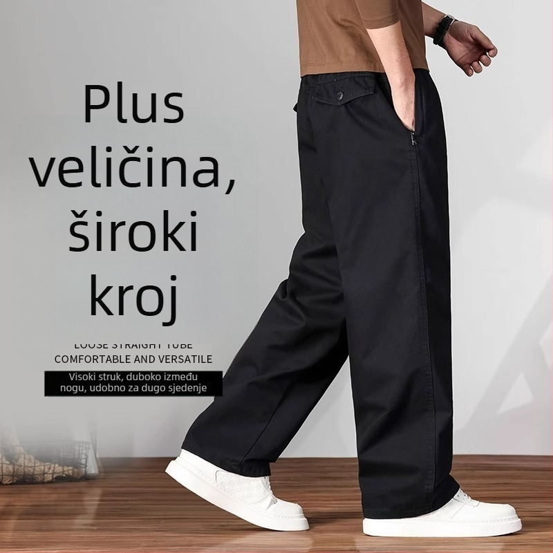 Muške casual hlače velikog formata, elastični pojas, 100% pamuk, zip zatvarač, ravni kroj