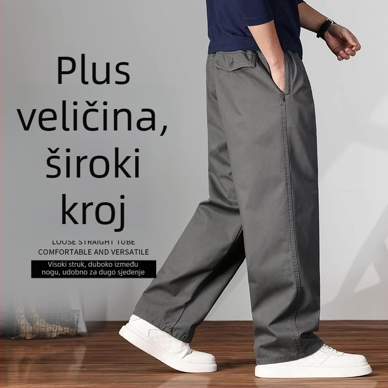 Muške casual hlače velikog formata, elastični pojas, 100% pamuk, zip zatvarač, ravni kroj