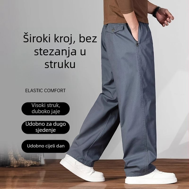 Muške casual hlače velikog formata, elastični pojas, 100% pamuk, zip zatvarač, ravni kroj