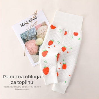 Bejbi hlače od 100% pamuka, tople, jednoslojne, visok pas za zaštitu trbuha, uzorak voća, za dojenčad 0–1 godina