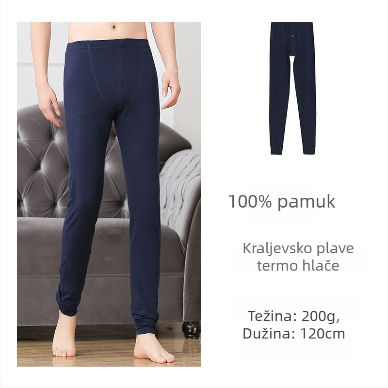 Muške pamučne dugačke termo gaće za jesen-zimu, visoki kroj, duljina 120 cm, dišuće, tople, elastne, model 2003