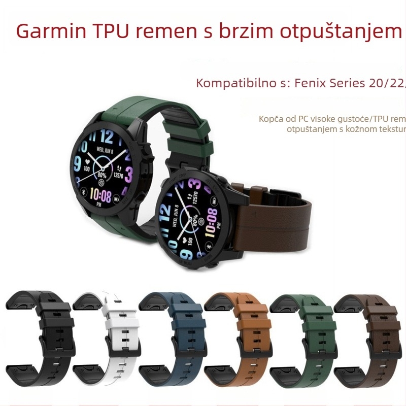 Kožni remen s mehanizmom brzog otpuštanja za Garmin Fenix 5–8, Epix Pro i Tactix 7