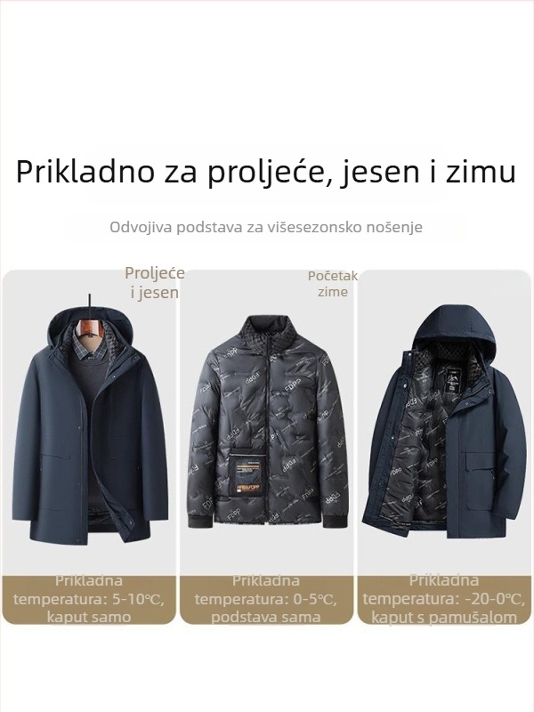 Muška zimska jakna s kapuljom, punjena pamukom, odvojiva podstava, fleksi podstava, poliester tkanina, džepovi sa zatvaračima