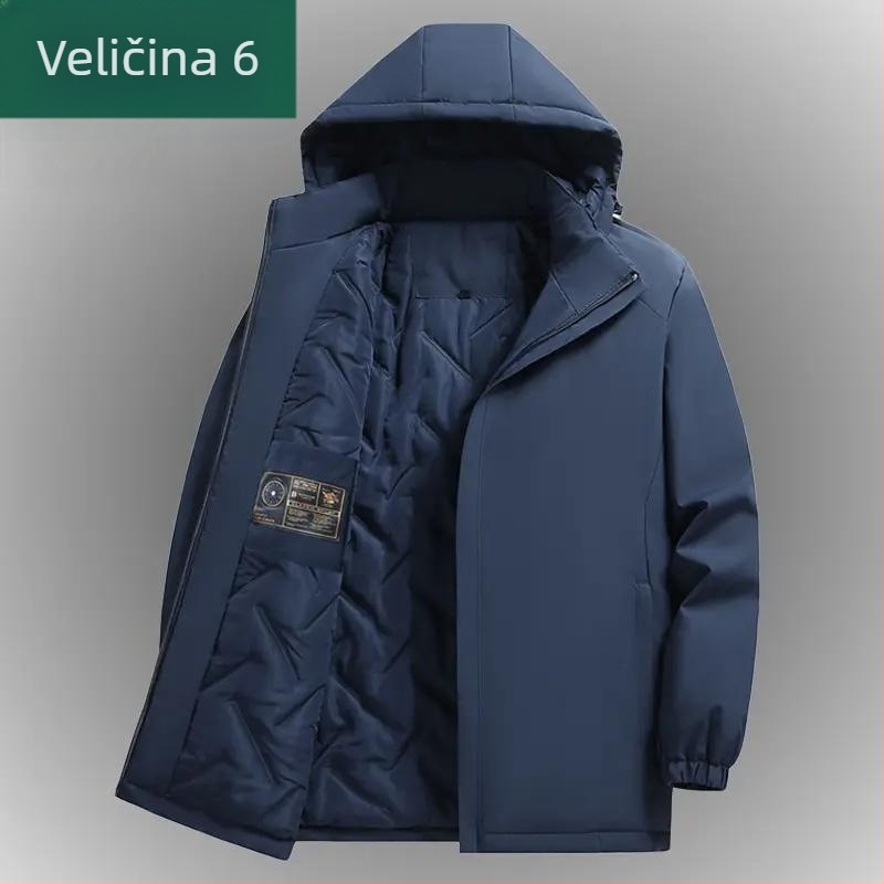 Muška debela jesensko-zimska jakna s reverom, rukavi s manžetama, poliester materijal, stil srednje dobi