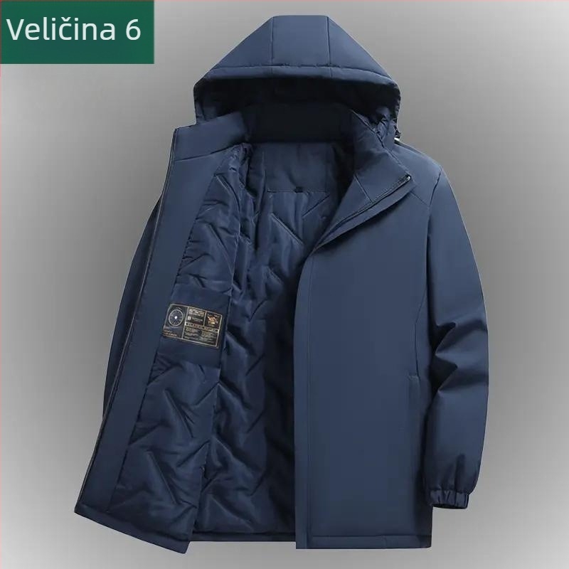 Muška debela jesensko-zimska jakna s reverom, rukavi s manžetama, poliester materijal, stil srednje dobi